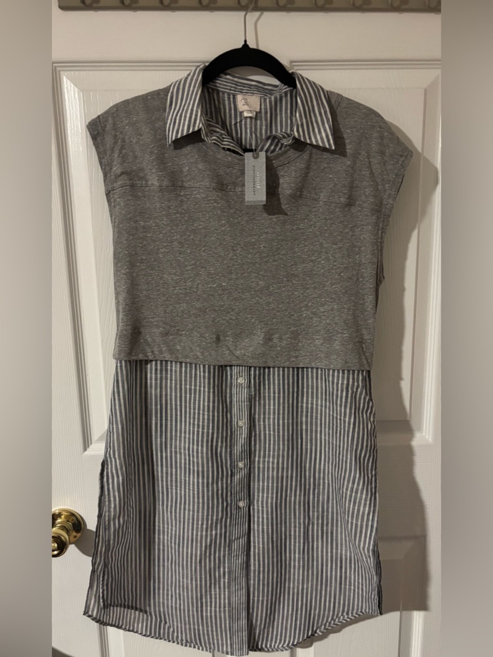 NWT Anthropologie Postmark Grey, White/Blue Striped Layered Look Tunic. XSP